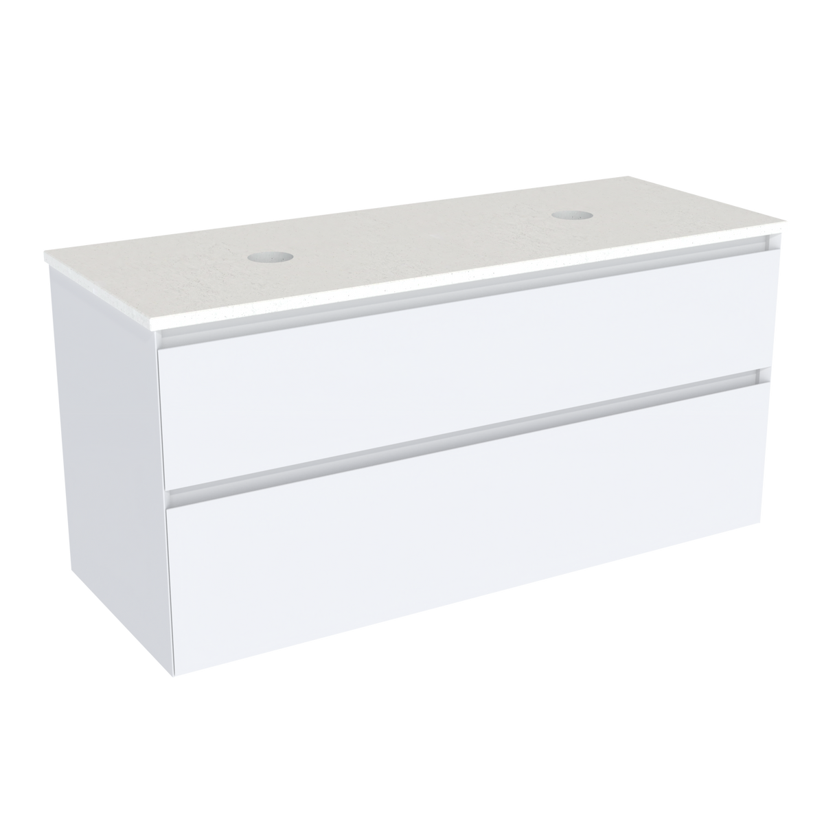 Coalbrook Decimal 1200mm Double Basin Vanity Unit DV9120 Whitworth White, Beach Blanket quartz countertop