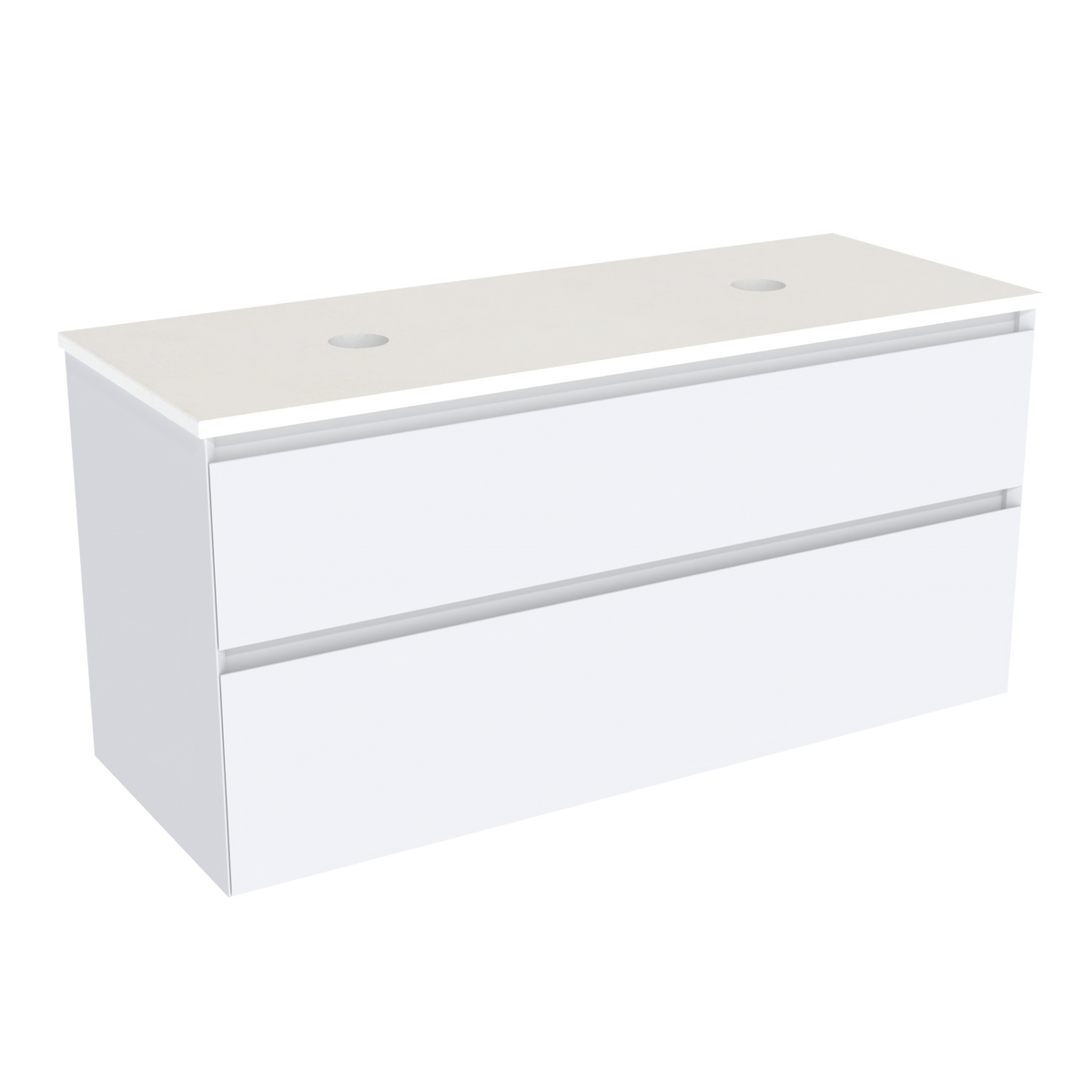Coalbrook Decimal 1200mm Double Basin Vanity Unit DV9120 Whitworth White, Whisper White quartz countertop