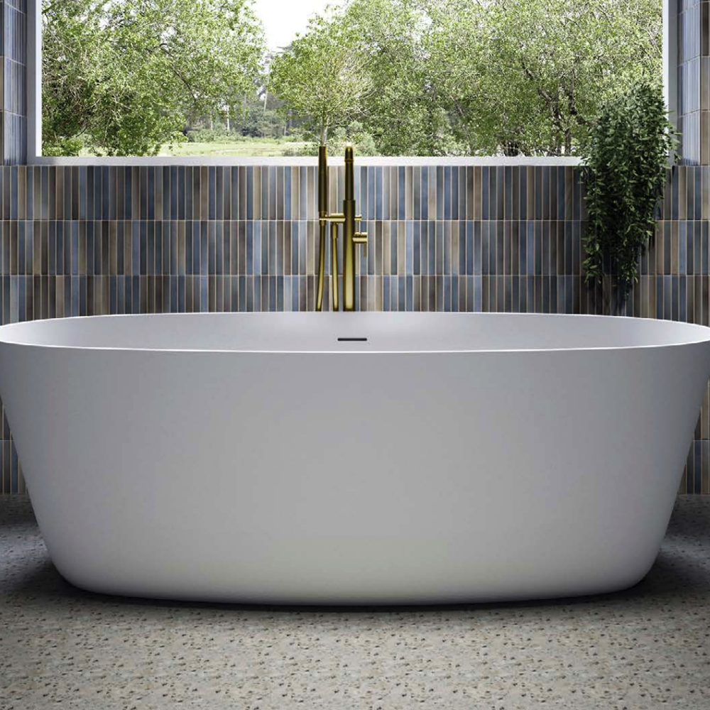 EmporioBagno Elle 170 Glossy White Surface Freestanding Stone Barh 1700 x 800mm including bath waste