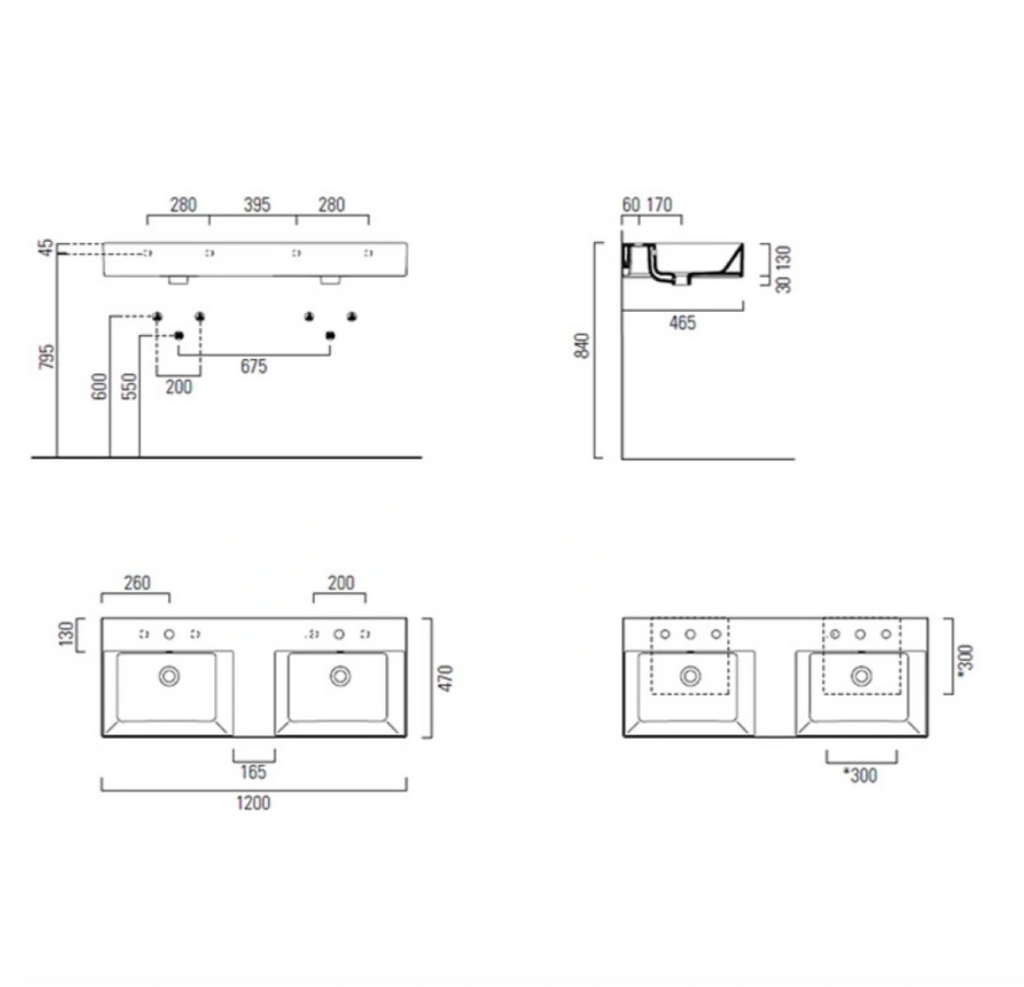 GSI Kube X 120 x 47 Double Wall Mounted Basin