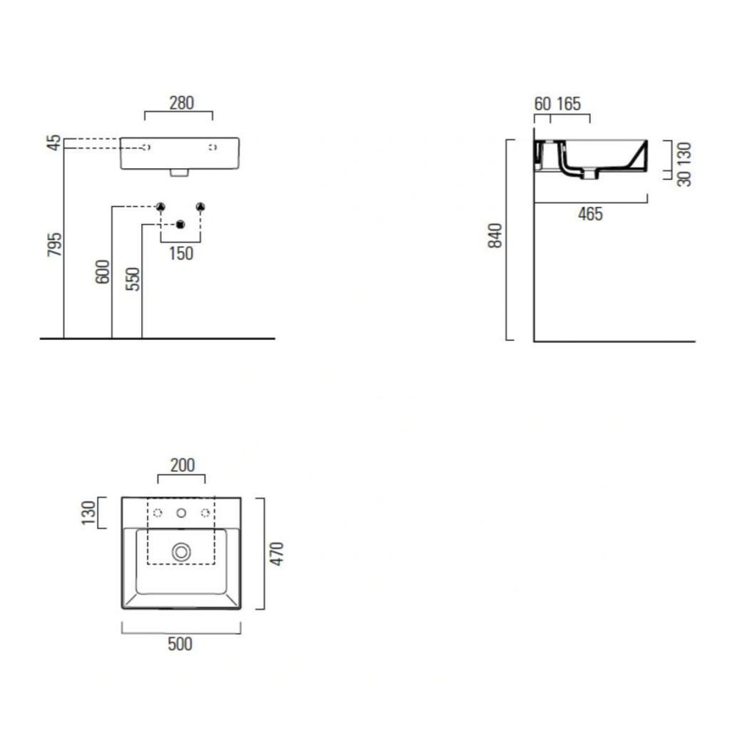 GSI Kube X 50 x 47 Wall Mounted Basin