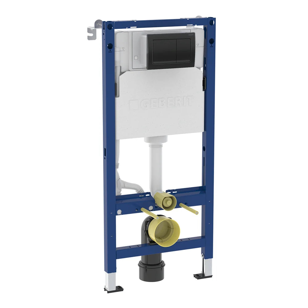 Geberit Duofix Alpha 1120mm Frame & Cistern with Square Flush Plate in Black Chrome