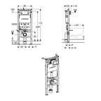 Geberit Duofix Alpha 1120mm Frame & Cistern with Square Flush Plate technical drawing