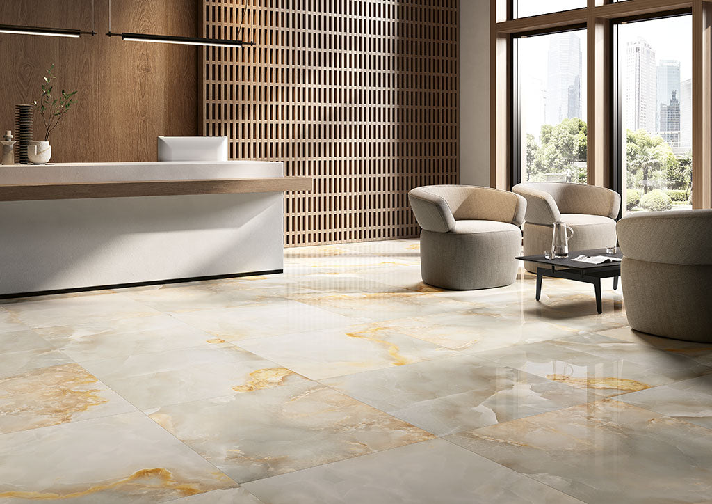 Fioranese Unica Cloudy Grey 89x89 polished lifestyle