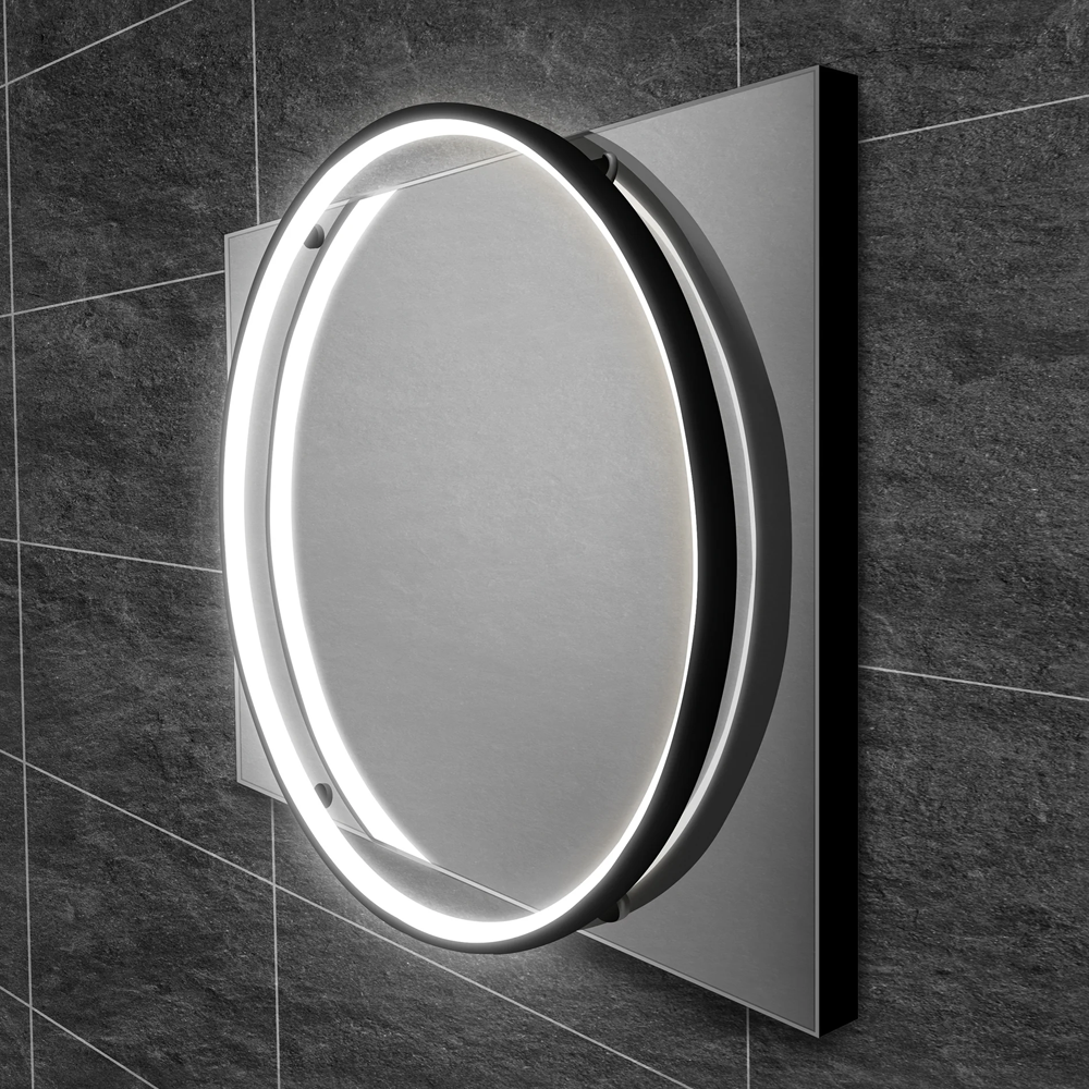 HIB Solas Round Illuminated Bathroom Mirror ( Various Sizes and Colourways ) black