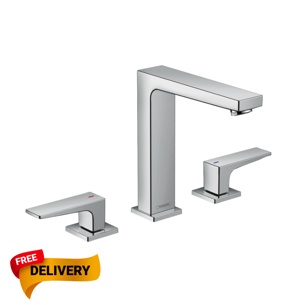 Hansgrohe Metropol 3-hole basin mixer 160 with lever handles and push-open waste