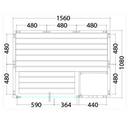 Technical drawing of a rectangular panel with dimensions