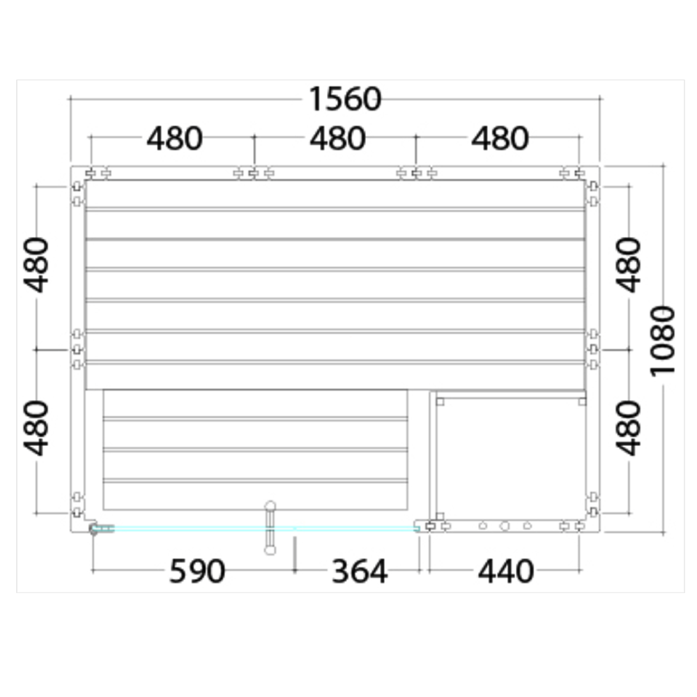 Technical drawing of a rectangular panel with dimensions harvia family