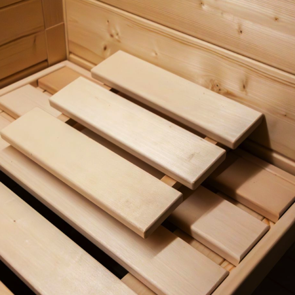 Wooden benches in a wooden interior setting