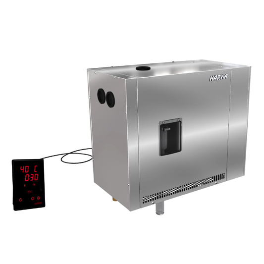 Stainless steel dehumidifier with digital display on a white background
