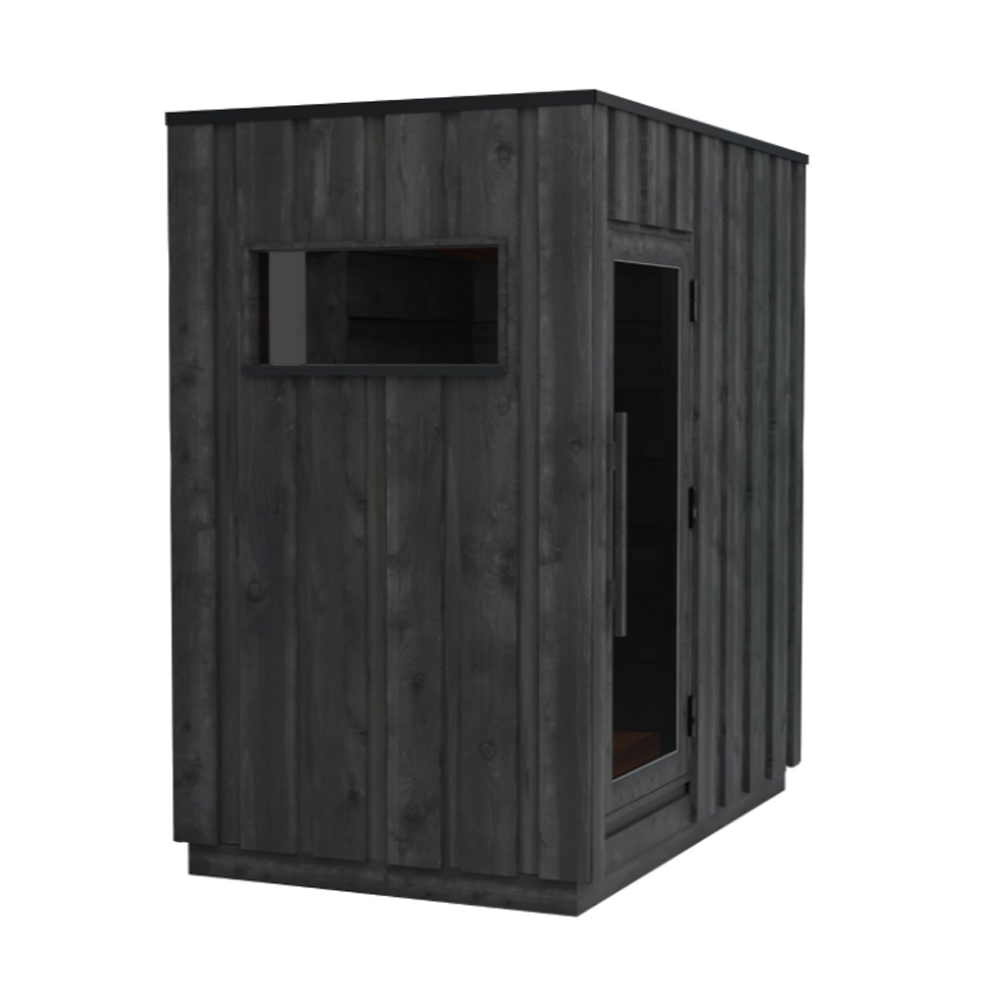 Dark wooden pet house on a white background