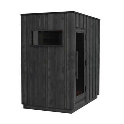 Dark wooden pet house on a white background
