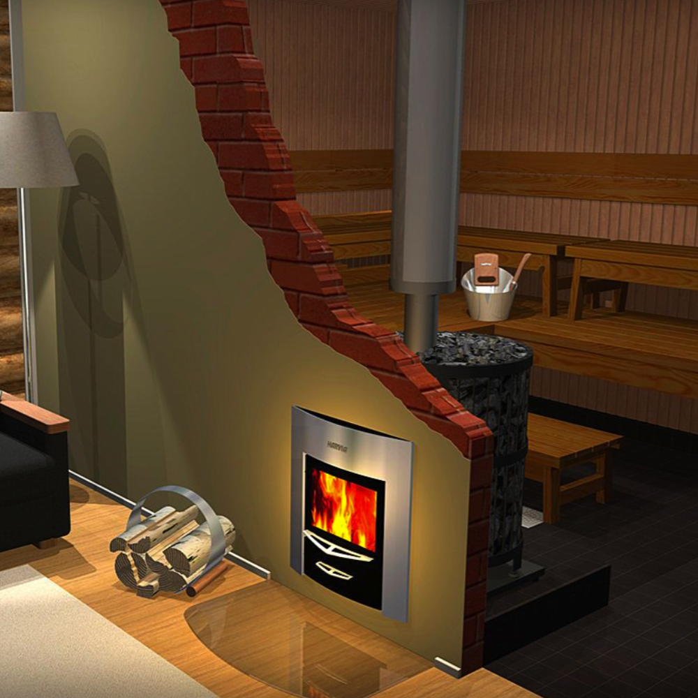 Modern electric stove with brick design in a room setting