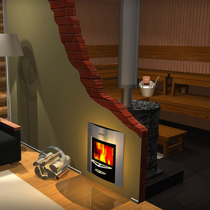Modern electric stove with brick design in a room setting