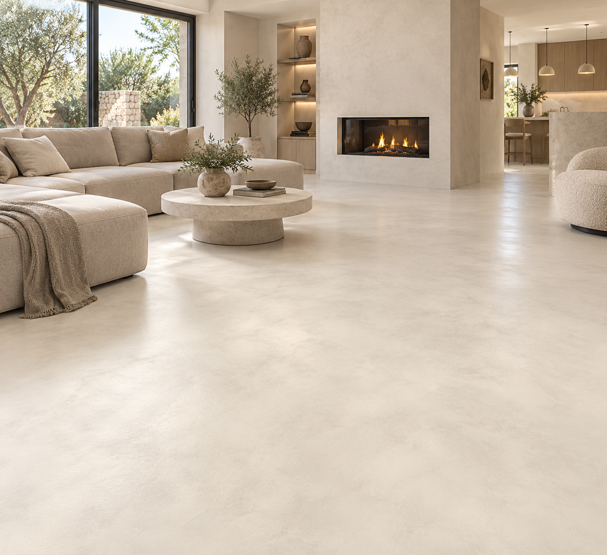 Microstone Poured Floor in Chalk White – living room floor