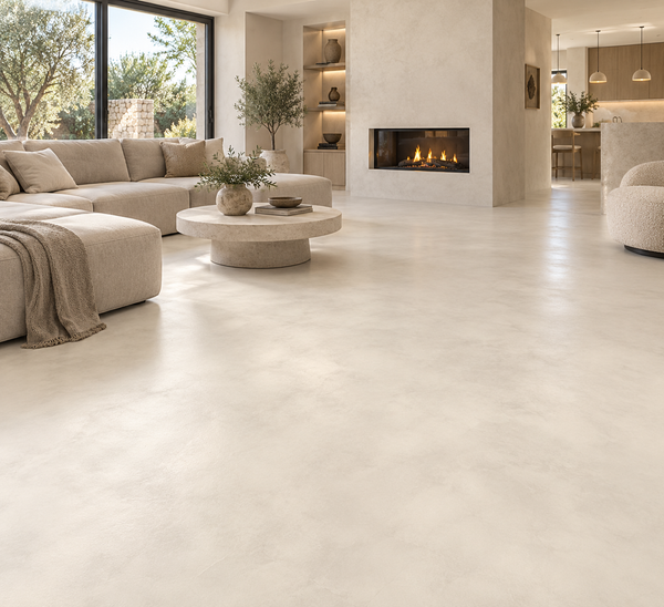 Microstone Poured Floor in Chalk White – living room floor