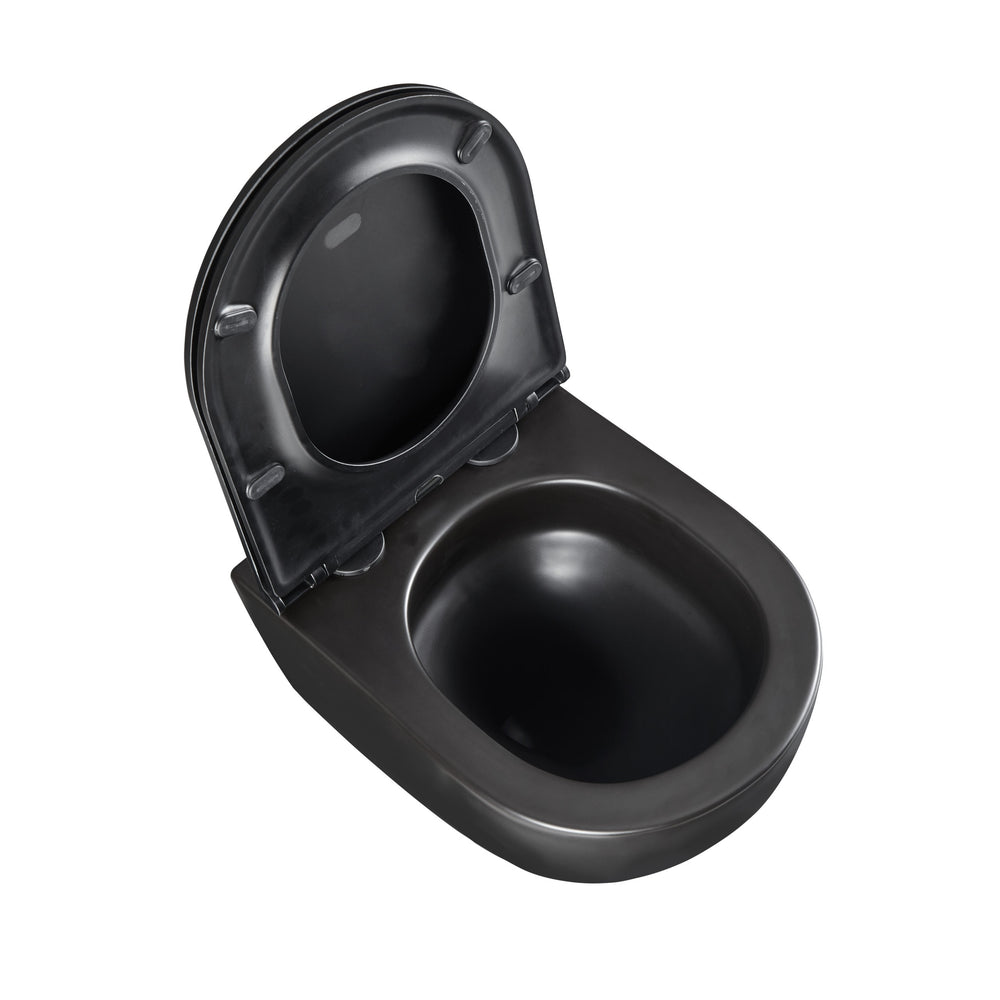 JTP Wortex Rimless Wall Hung Toilet with Soft Close Seat in Matt Black