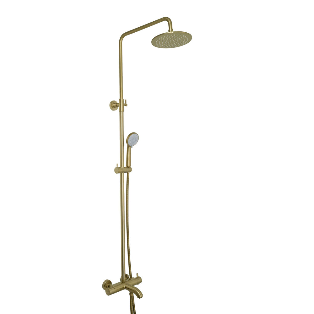 JTP VOS Thermostatic Bar Valve, 3 Outlet, with Adjustable Riser and Multifunction Handle in Brushed Brass