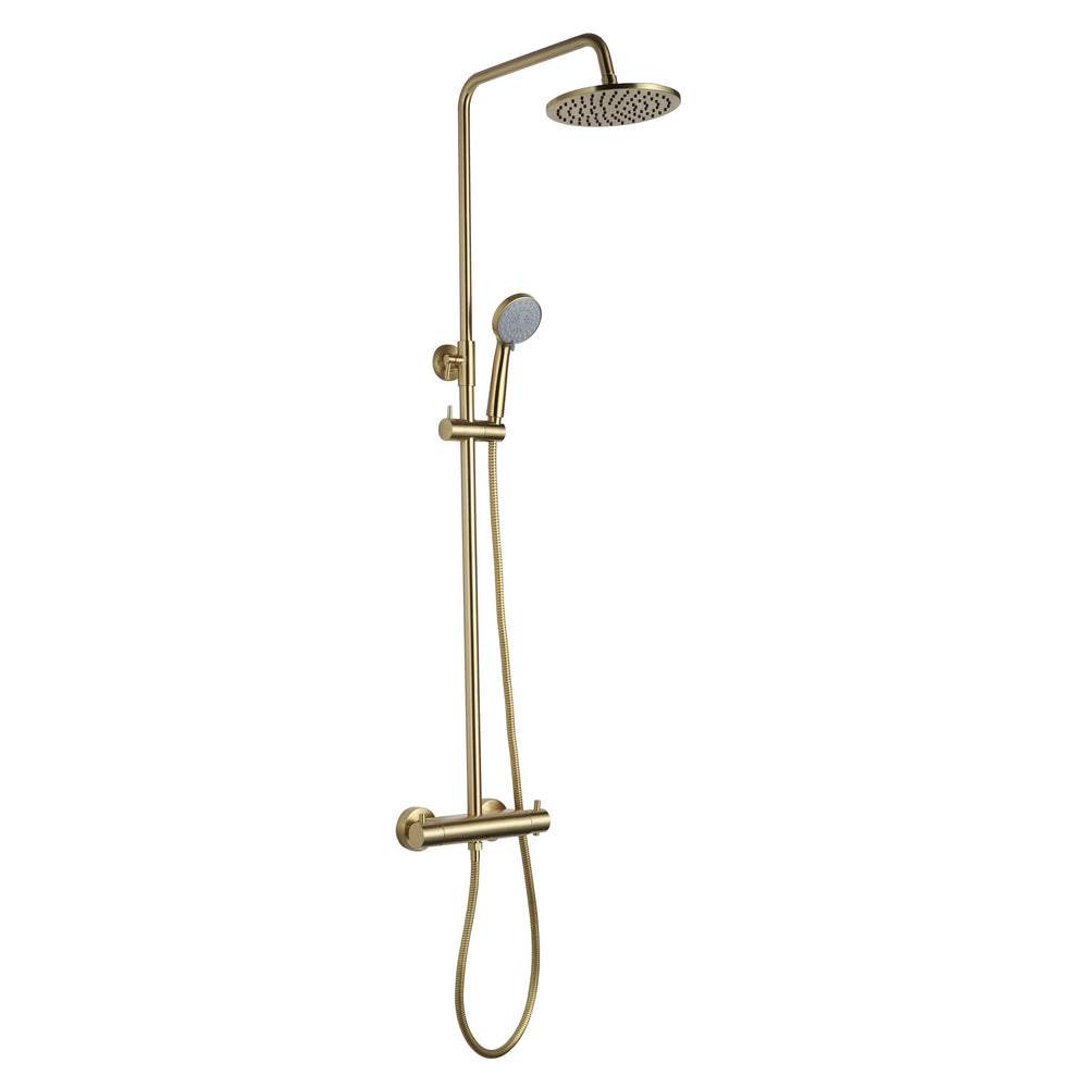JTP VOS Thermostatic Bar Valve, 2 Outlet, with Adjustable Riser and Multifunction Handle in Brushed Brass