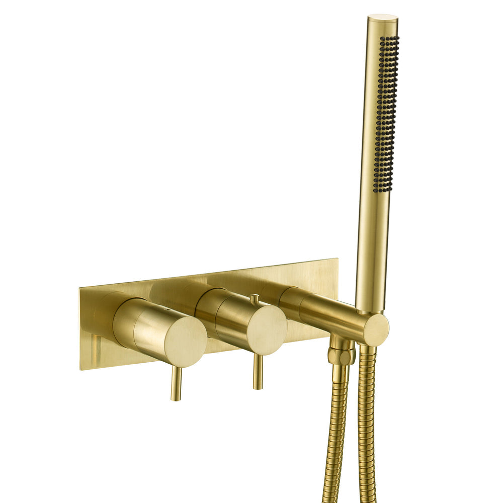 JTP VOS Thermostatic Concealed 2 Outlet Shower Valve with Attached Handset in Brushed Brass