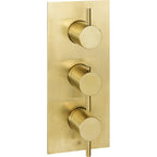 JTP VOS Thermostatic Concealed 3 Outlet Shower Valve, Vertical in Brushed Brass