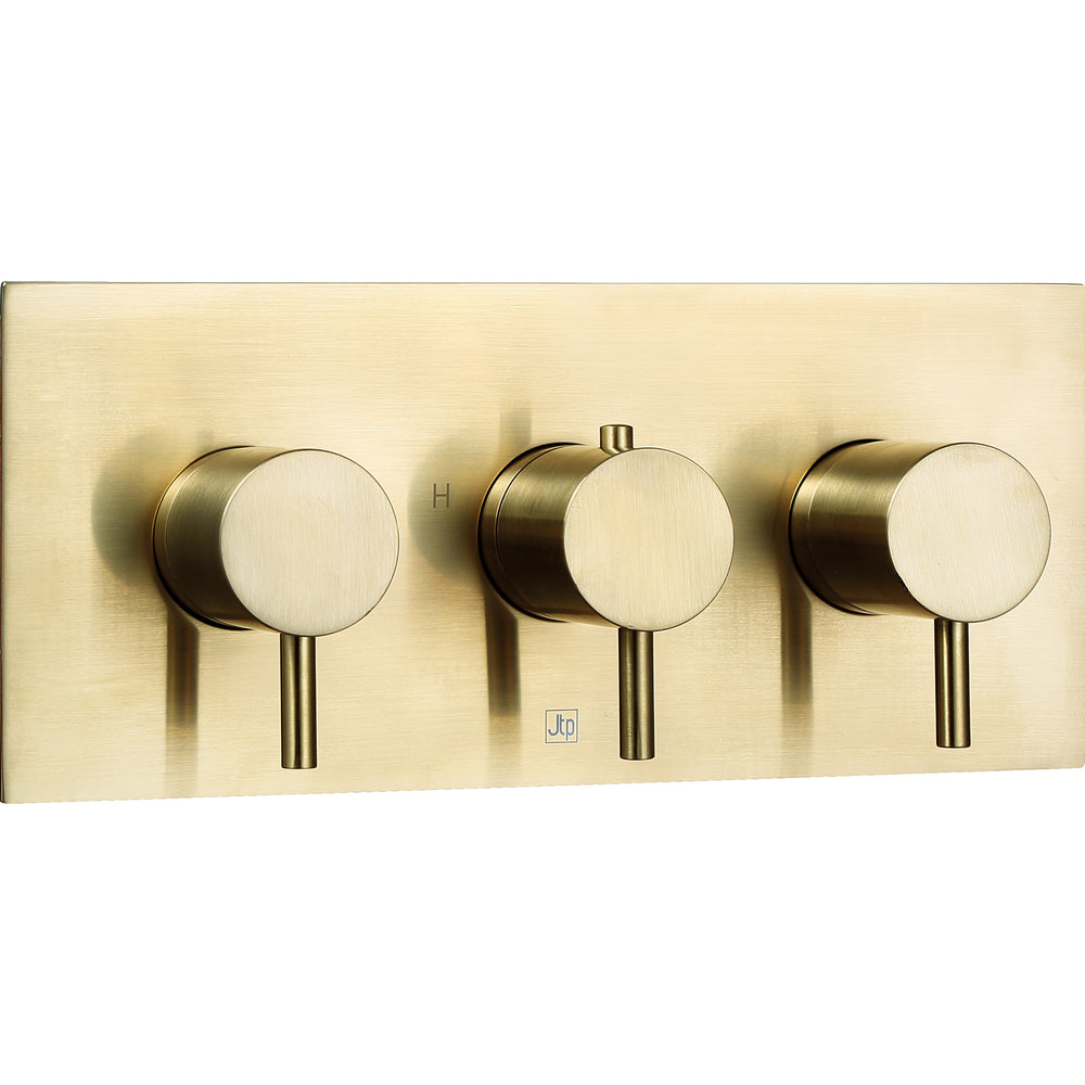 JTP VOS Thermostatic Concealed 2 Outlet Shower Valve, Horizontal in Brushed Brass