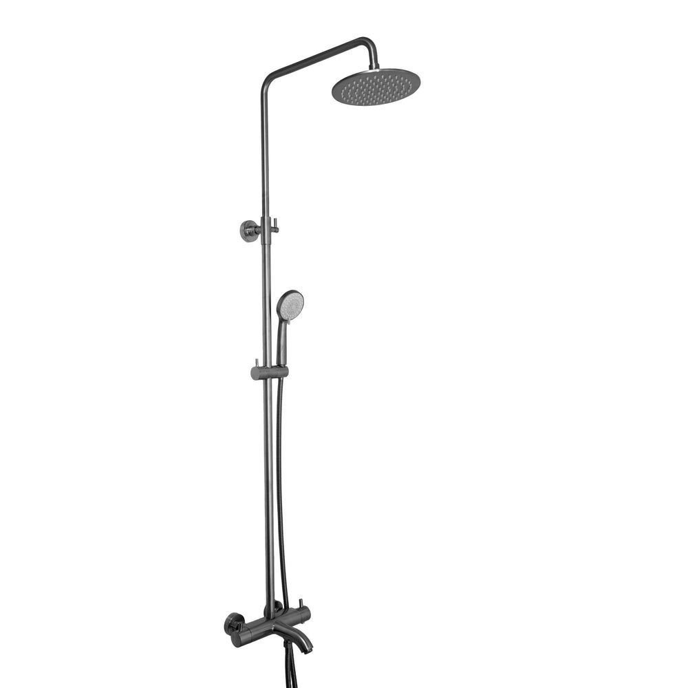 JTP VOS Thermostatic Bar Valve, 3 Outlet, with Adjustable Riser and Multifunction Handle in Brushed Black
