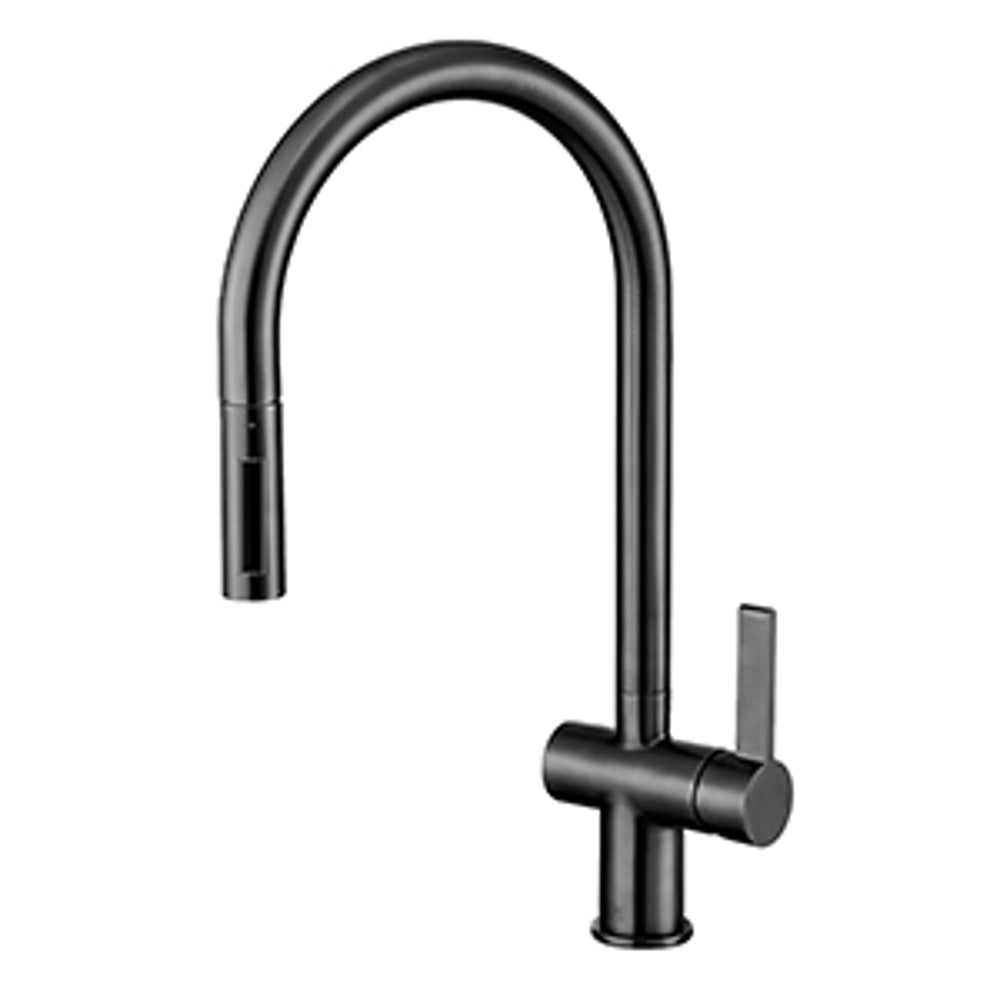 JTP VOS Single Lever Pull Out Kitchen Sink Mixer in Brushed Black