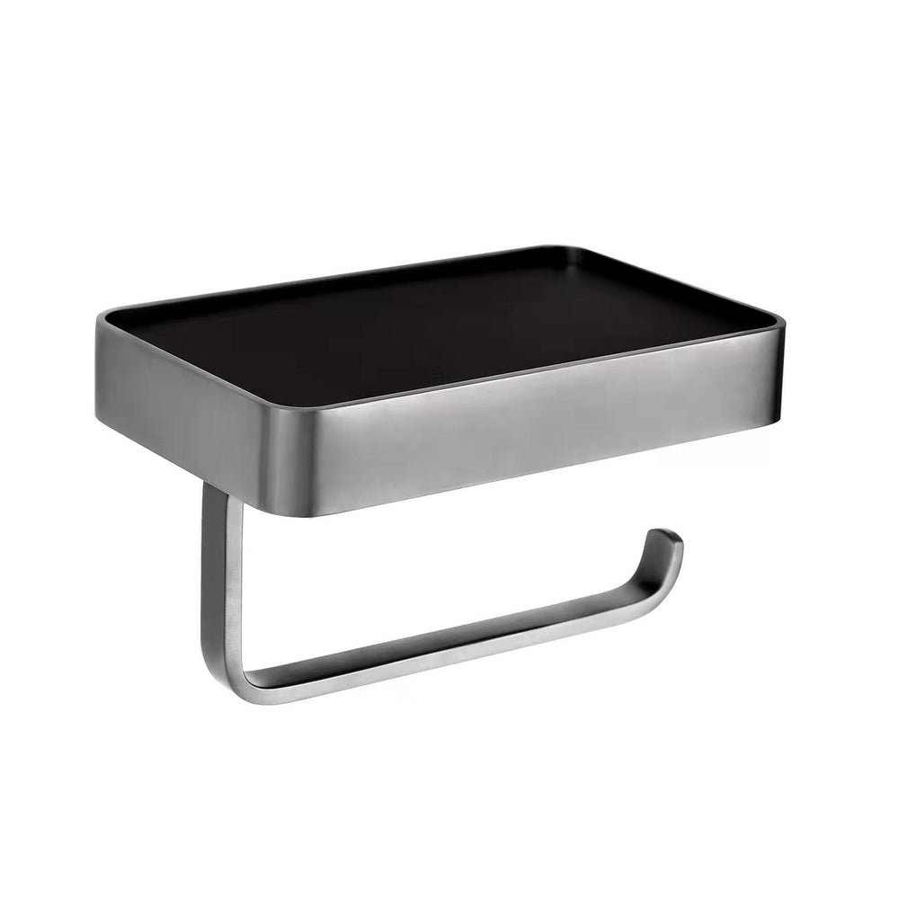 JTP VOS Toilet Roll Holder with Phone Shelf in Brushed Black