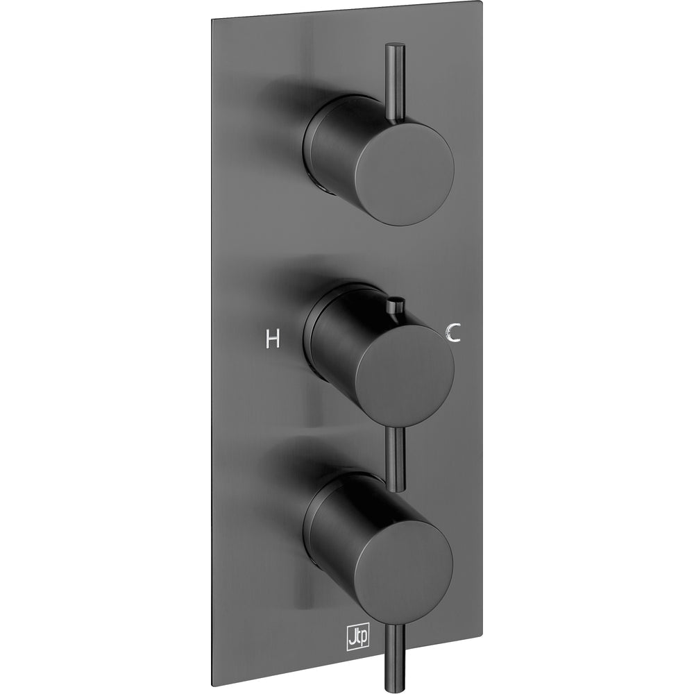 JTP VOS Thermostatic Concealed 3 Outlet Shower Valve, Vertical in Brushed Black