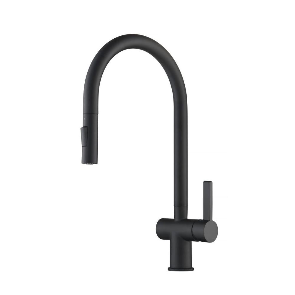 JTP VOS Single Lever Pull Out Kitchen Sink Mixer in Matt Black