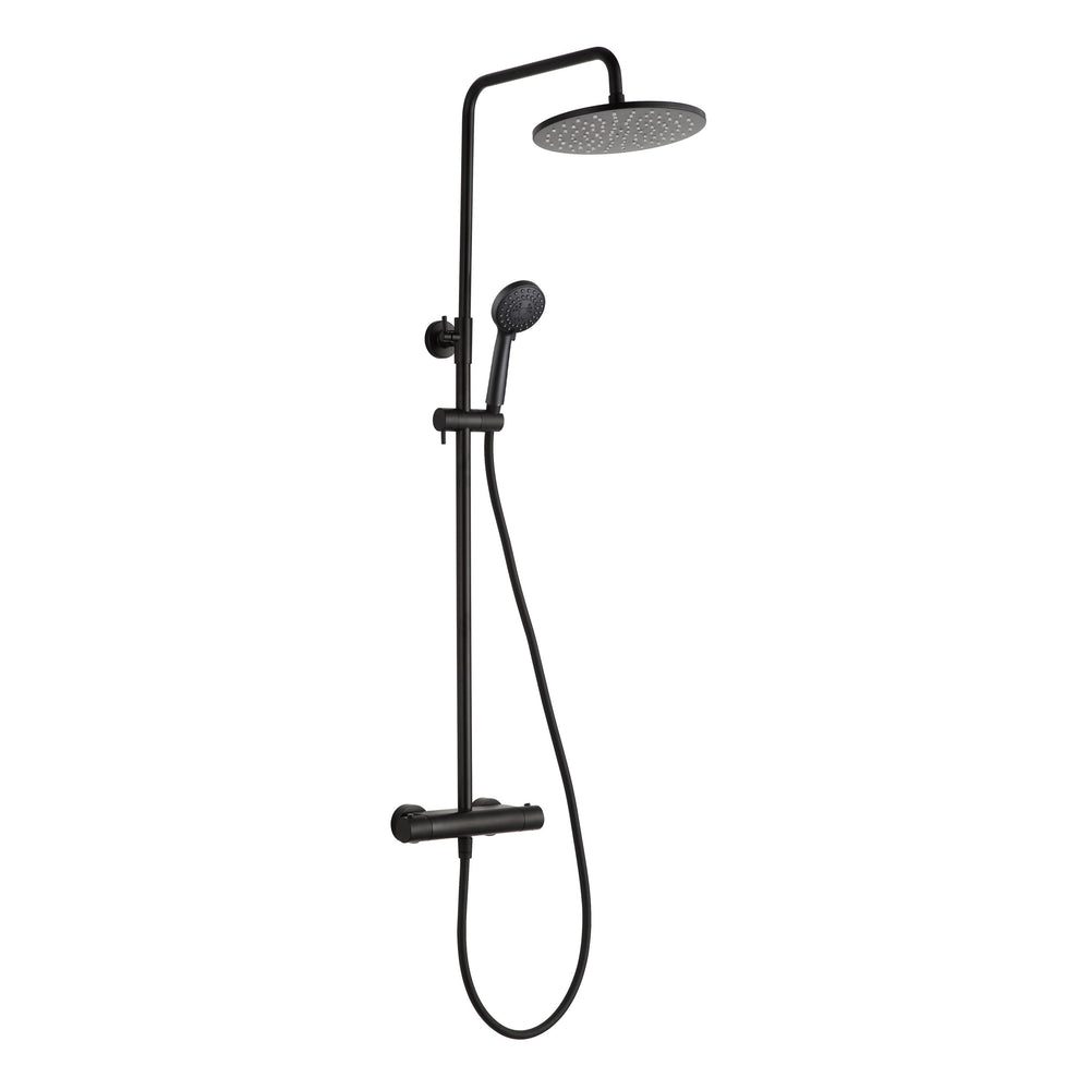 JTP VOS Thermostatic Bar Valve, 2 Outlet, with Adjustable Riser and Multifunction Handle in Matt Black