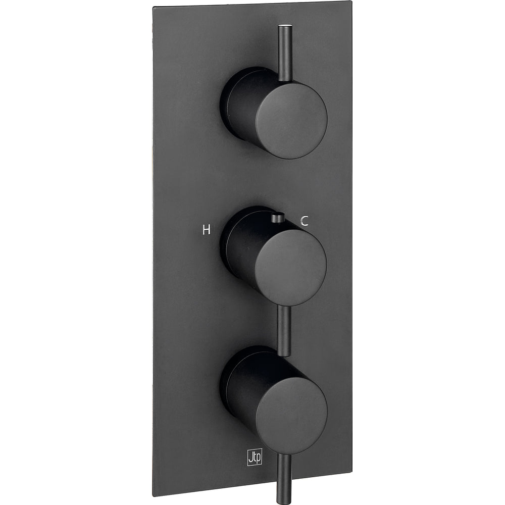 JTP VOS Thermostatic Concealed 3 Outlet Shower Valve, Vertical in Matt Black
