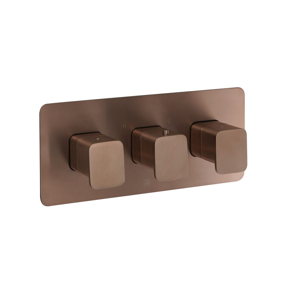 JTP HIX Thermostatic Concealed 2 Outlet Shower Valve, Horizontal in Brushed Bronze