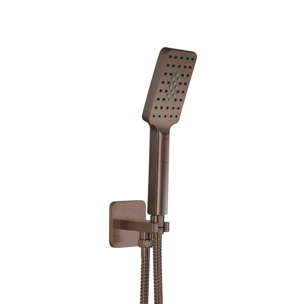 JTP HIX Square Water Outlet with Holder, Hose and Hand Shower in Brushed Bronze