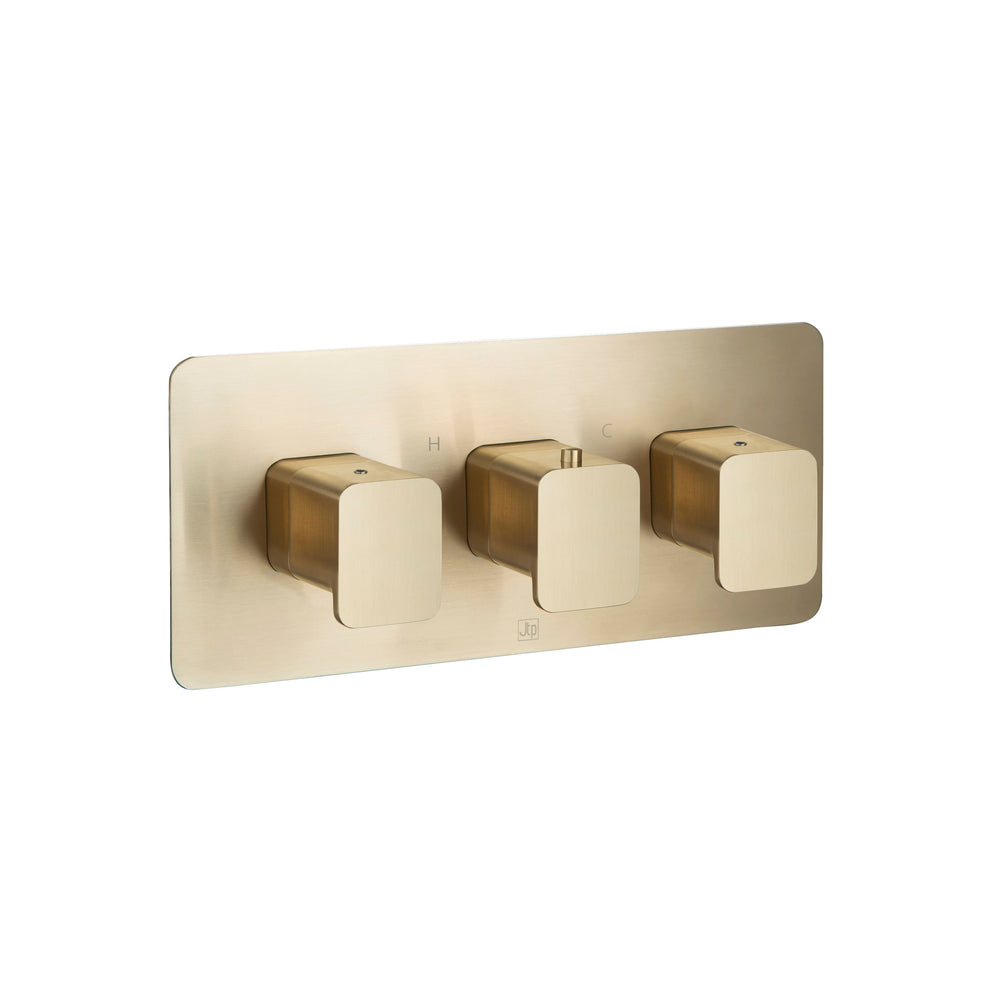 JTP HIX Thermostatic Concealed 2 Outlet Shower Valve, Horizontal in Brushed Brass