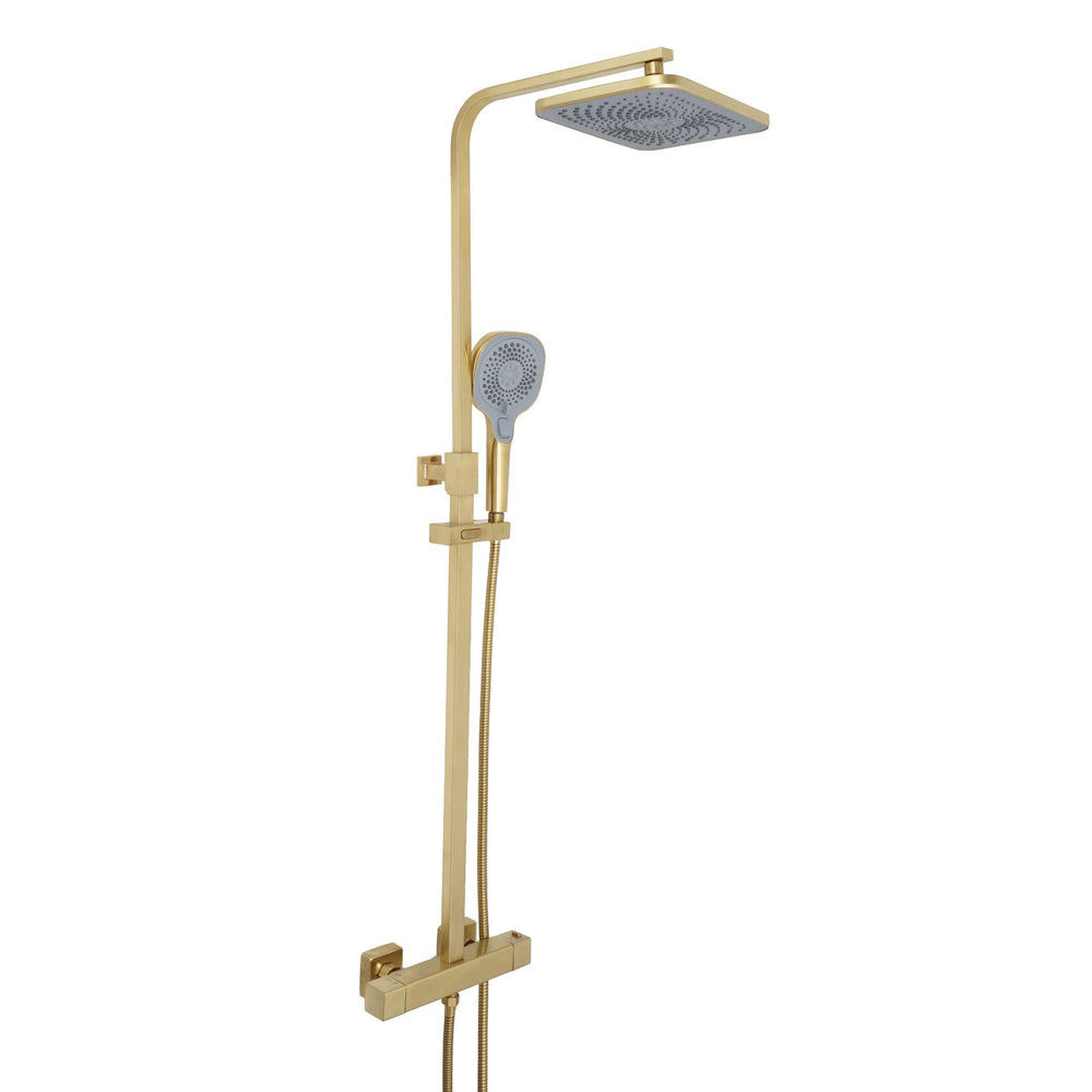 JTP HIX Thermostatic Bar Valve, 2 Outlet, with Adjustable Riser and Multifunction Handle in Brushed Brass