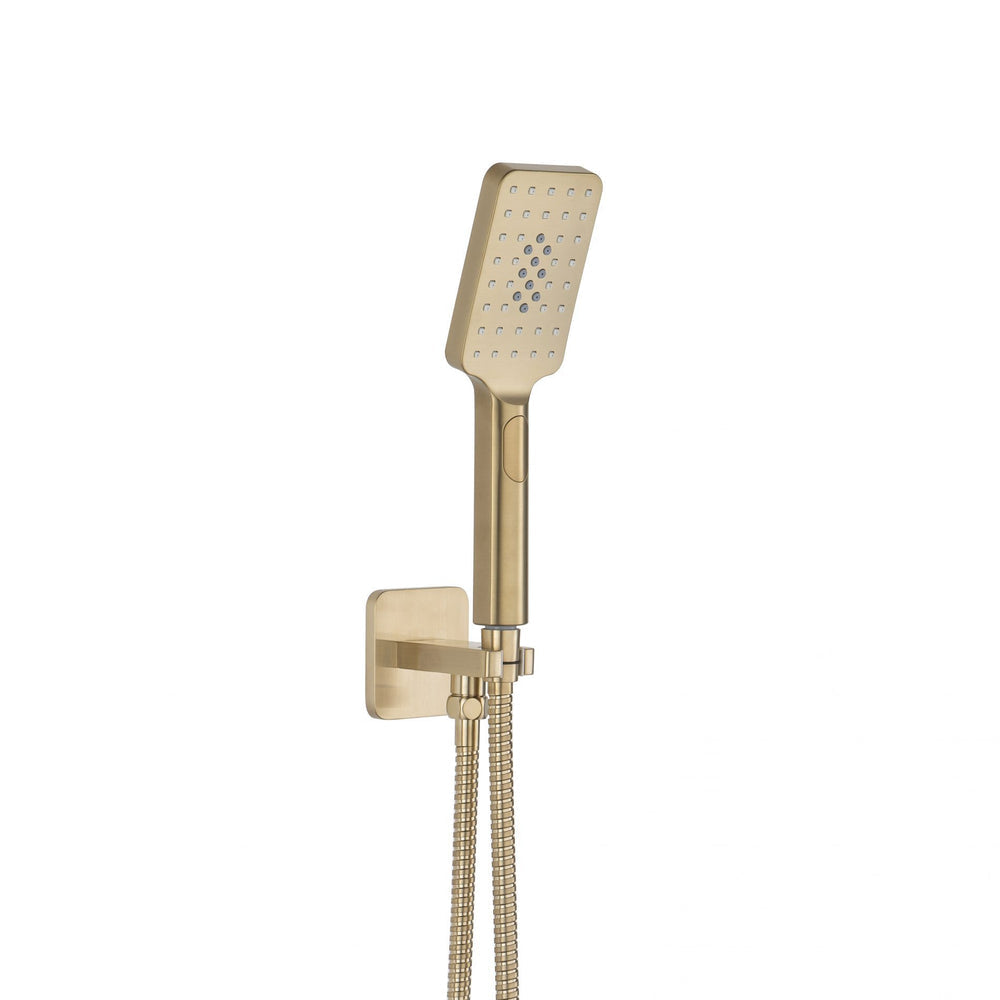 JTP HIX Square Water Outlet with Holder, Hose and Hand Shower in Brushed Brass