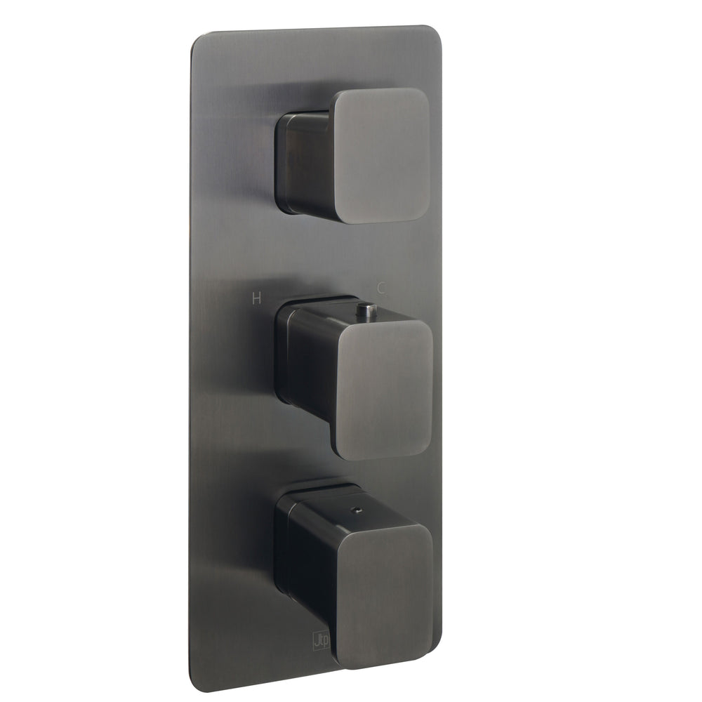 JTP HIX Thermostatic Concealed 3 Outlet Shower Valve, Vertical in Brushed Black