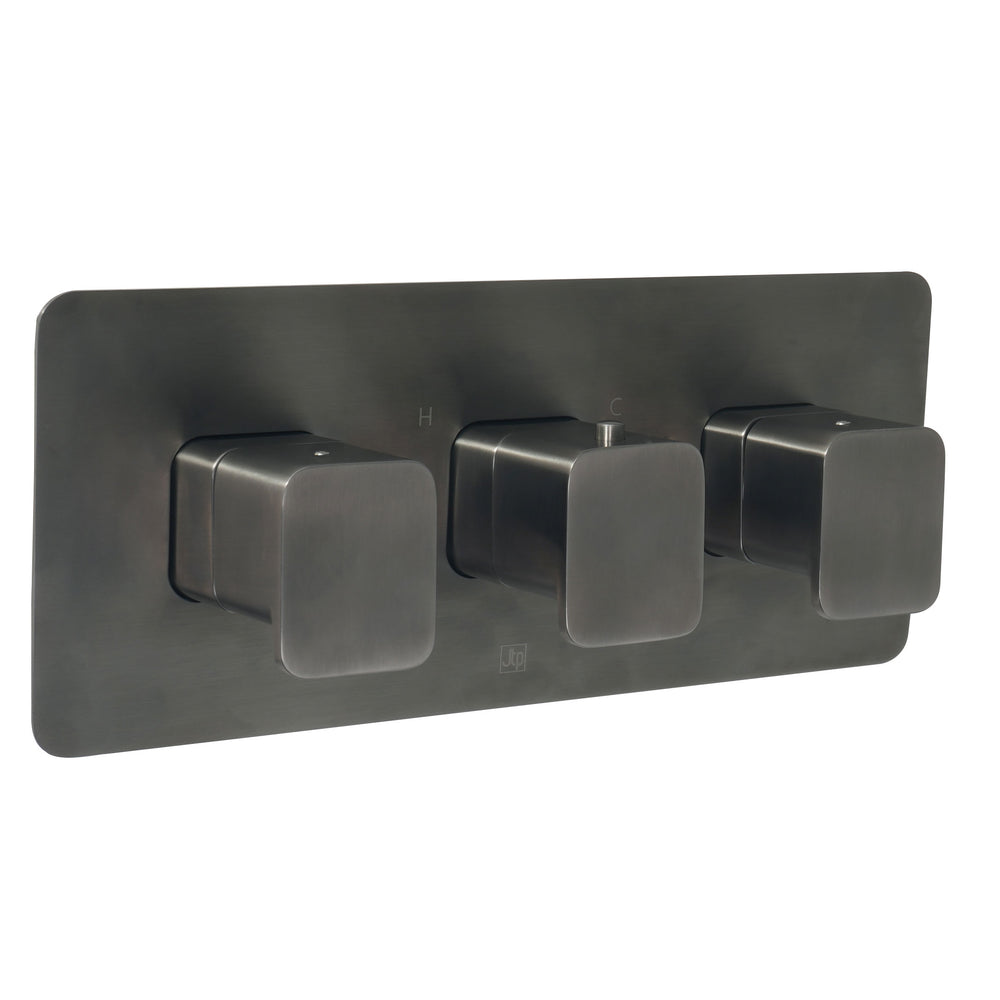 JTP HIX Thermostatic Concealed 3 Outlet Shower Valve, Horizontal in Brushed Black