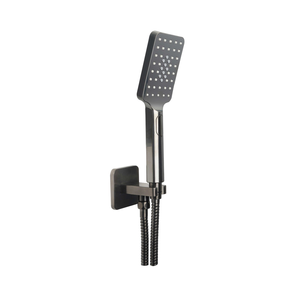 JTP HIX Square Water Outlet with Holder, Hose and Hand Shower in Brushed Black