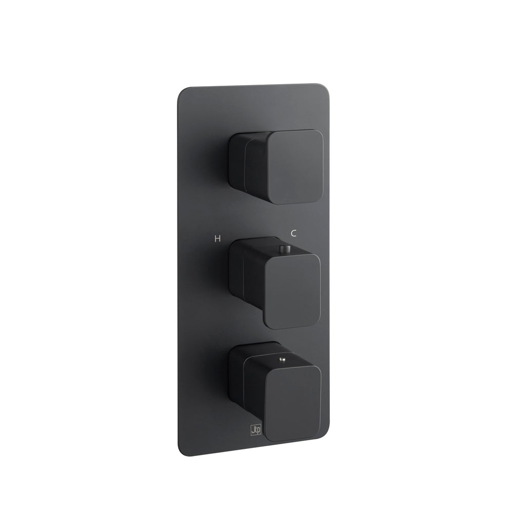 JTP HIX Thermostatic Concealed 3 Outlet Shower Valve, Vertical in Matt Black