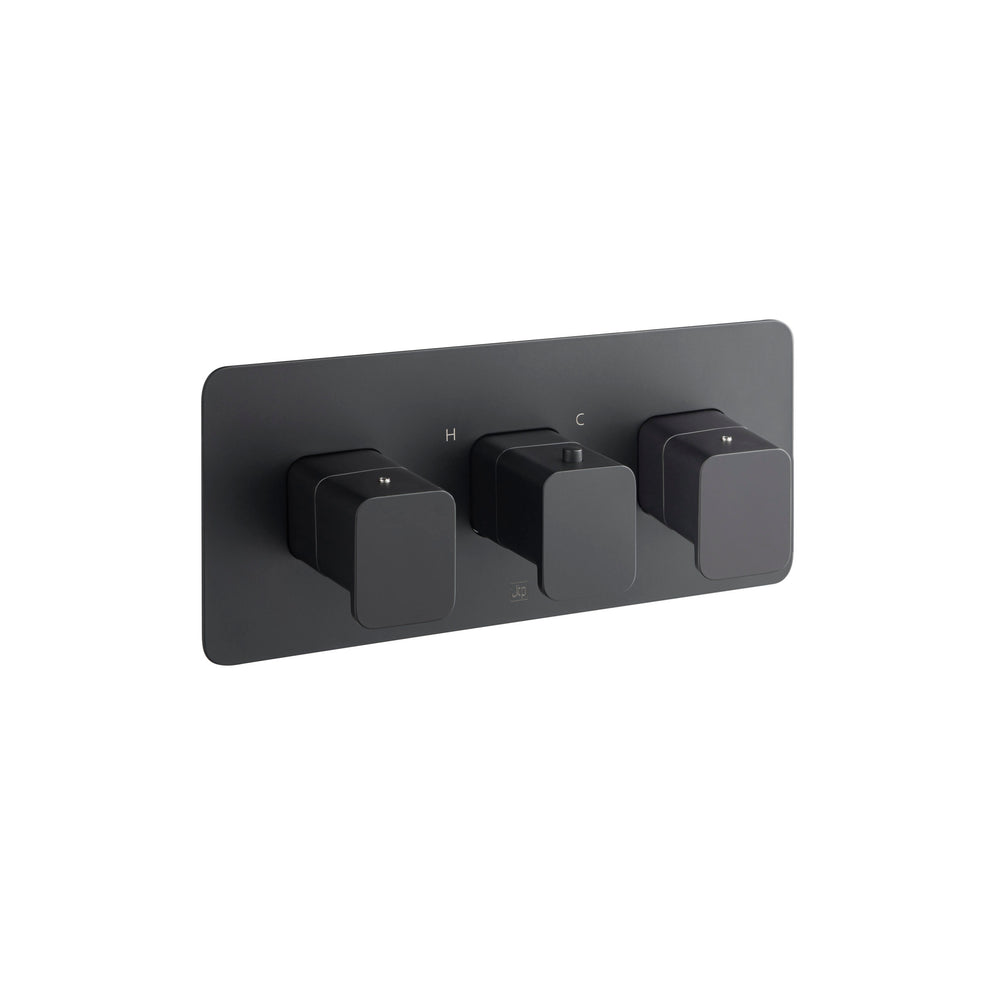 JTP HIX Thermostatic Concealed 2 Outlet Shower Valve, Horizontal in Matt Black