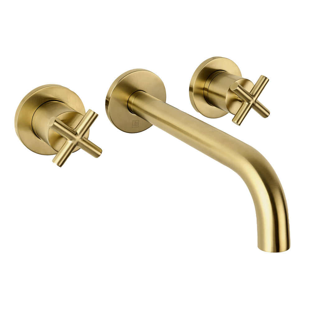 JTP Solex 3 Hole Wall Mounted Basin Mixer in Brushed Brass