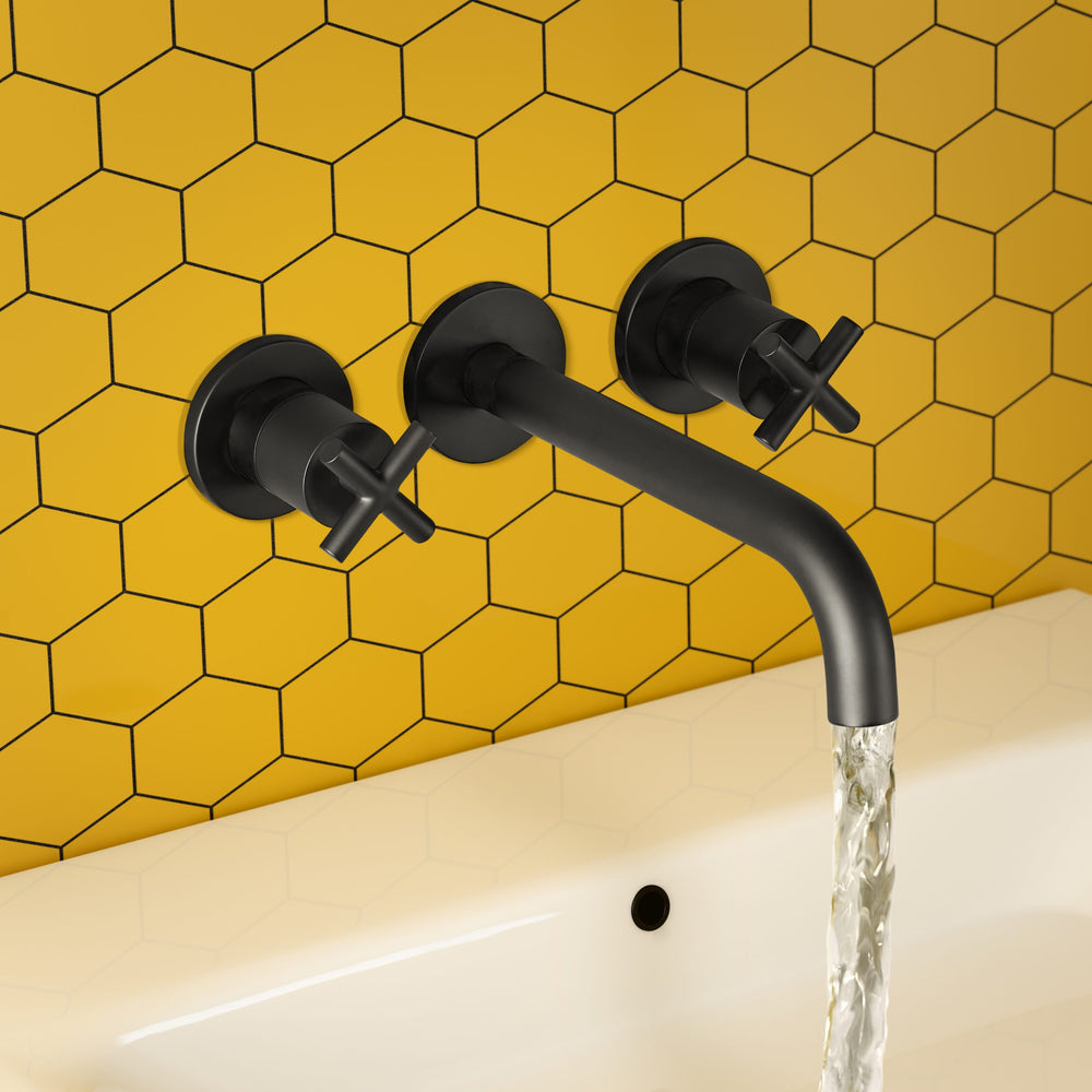 JTP Solex 3 Hole Wall Mounted Basin Mixer in Matt Black