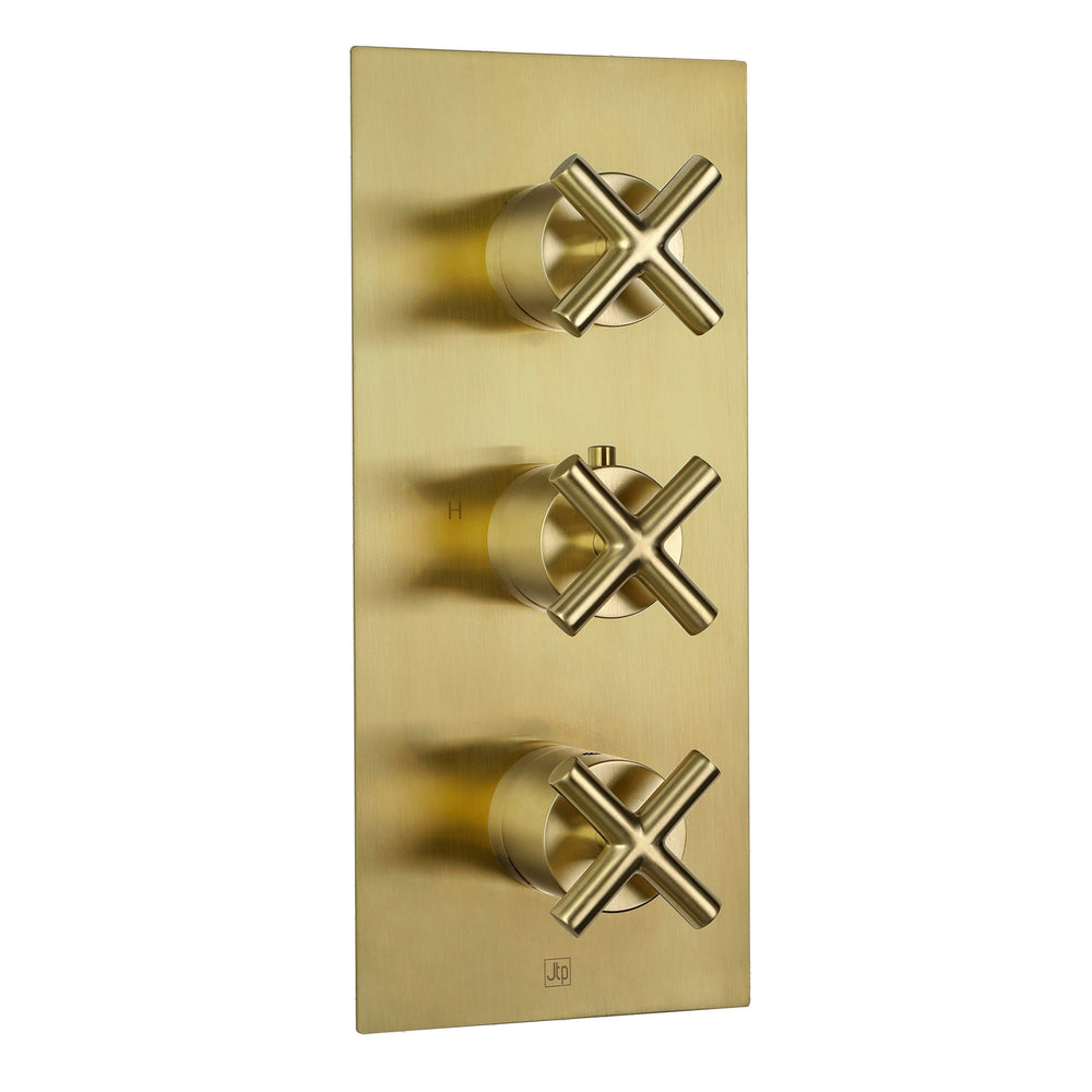 JTP Solex Thermostatic Concealed 2 Outlet Shower Valve, Vertical in Brushed Brass