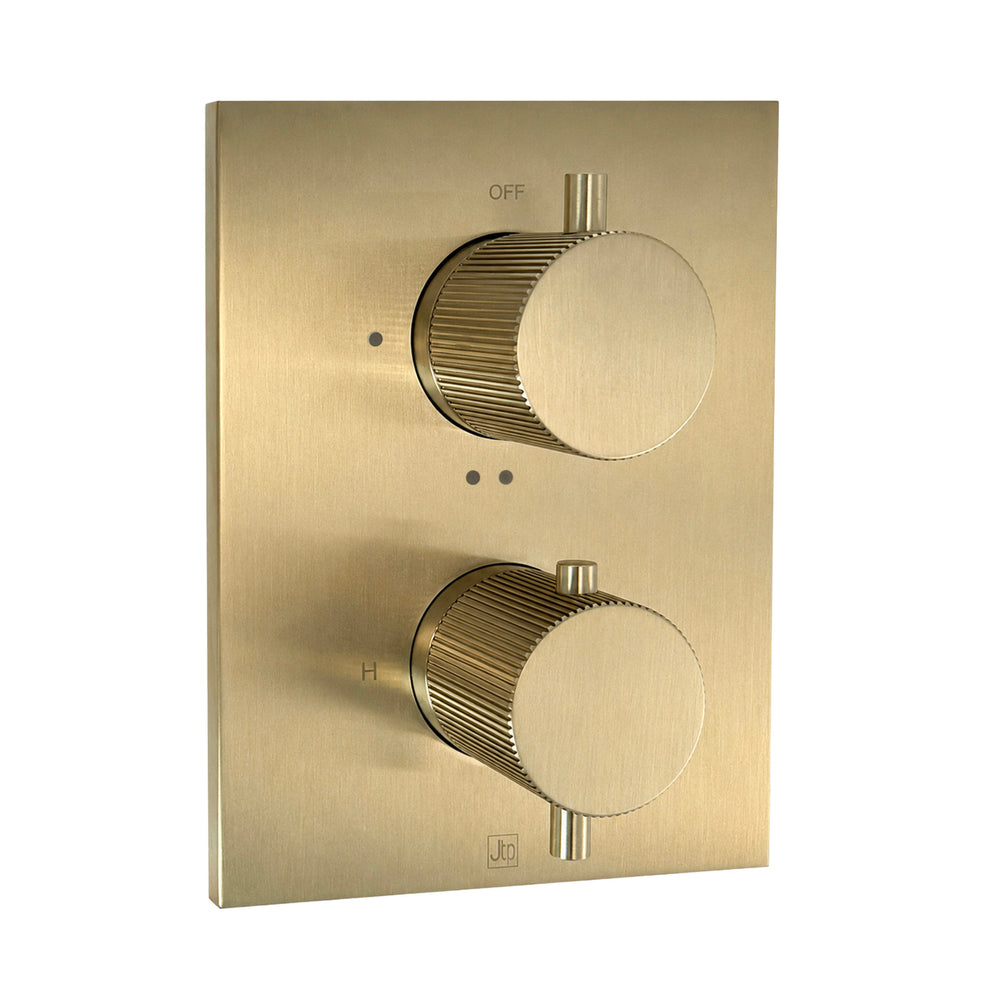 JTP EVO Double Outlet Thermostatic Trimset for Universal Box in Brushed Brass