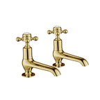 JTP Grosvenor Cross Long Nose Basin Taps in Polished Gold
