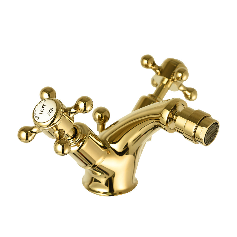 JTP Grosvenor Cross Bidet Mixer with Pop Up Waste in Polished Gold