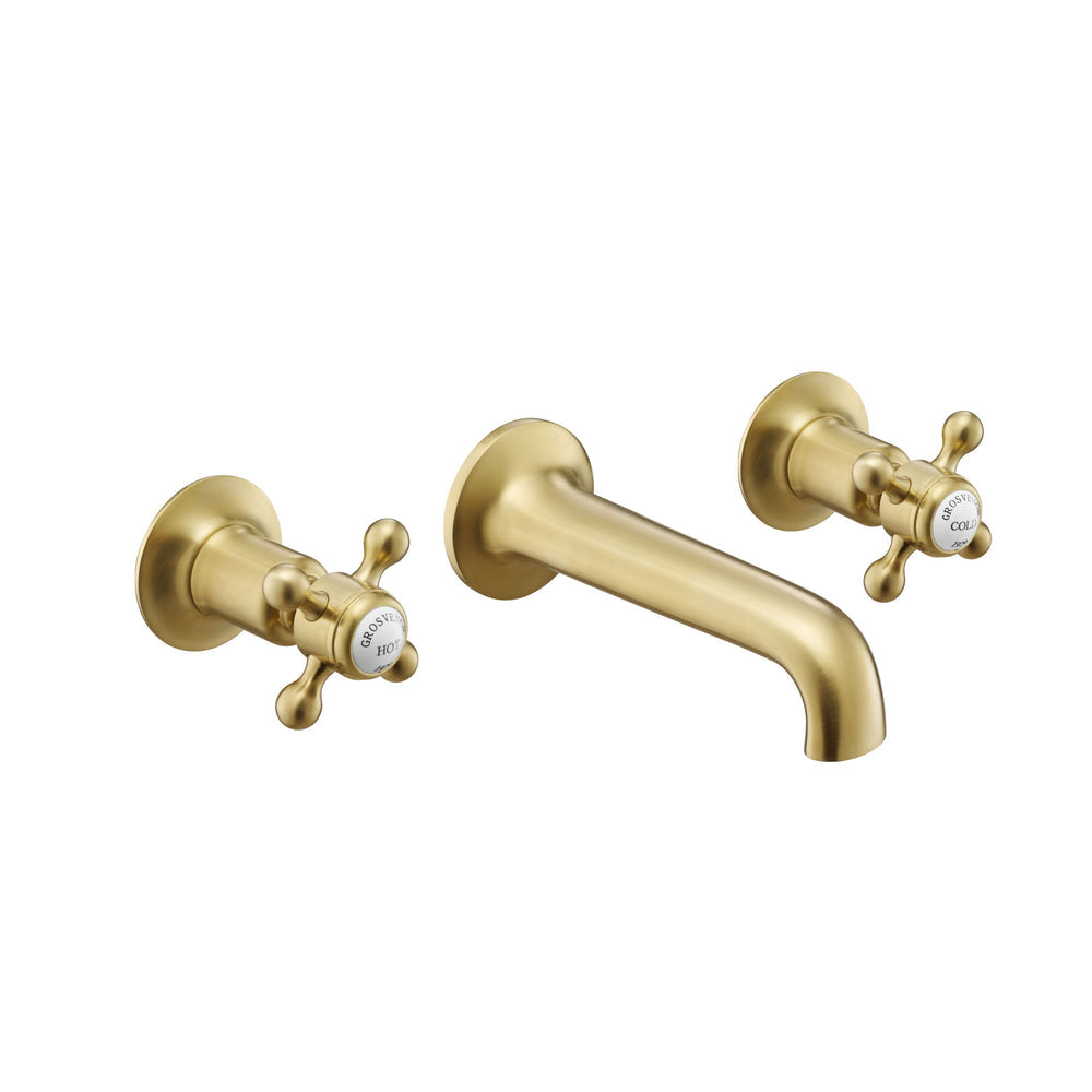 JTP Grosvenor Cross 3 Hole Wall Mounted Basin Mixer in Brushed Brass